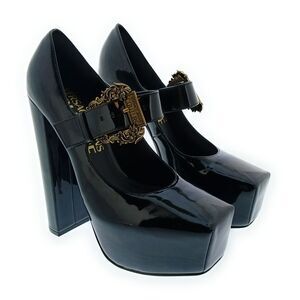 Versace Jeans Couture Women's Black Patent Platform Mary Jane Pumps